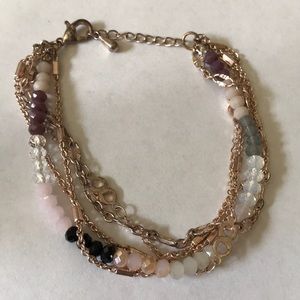 Rose gold multi chain and gem bracelet